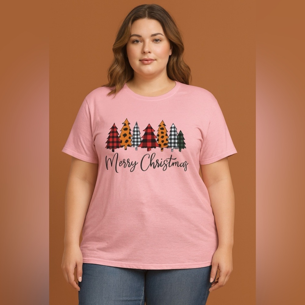 Pink Christmas Graphic Tee Merry Christmas Holiday T-Shirt NWOT S,M,L,XL,2XL